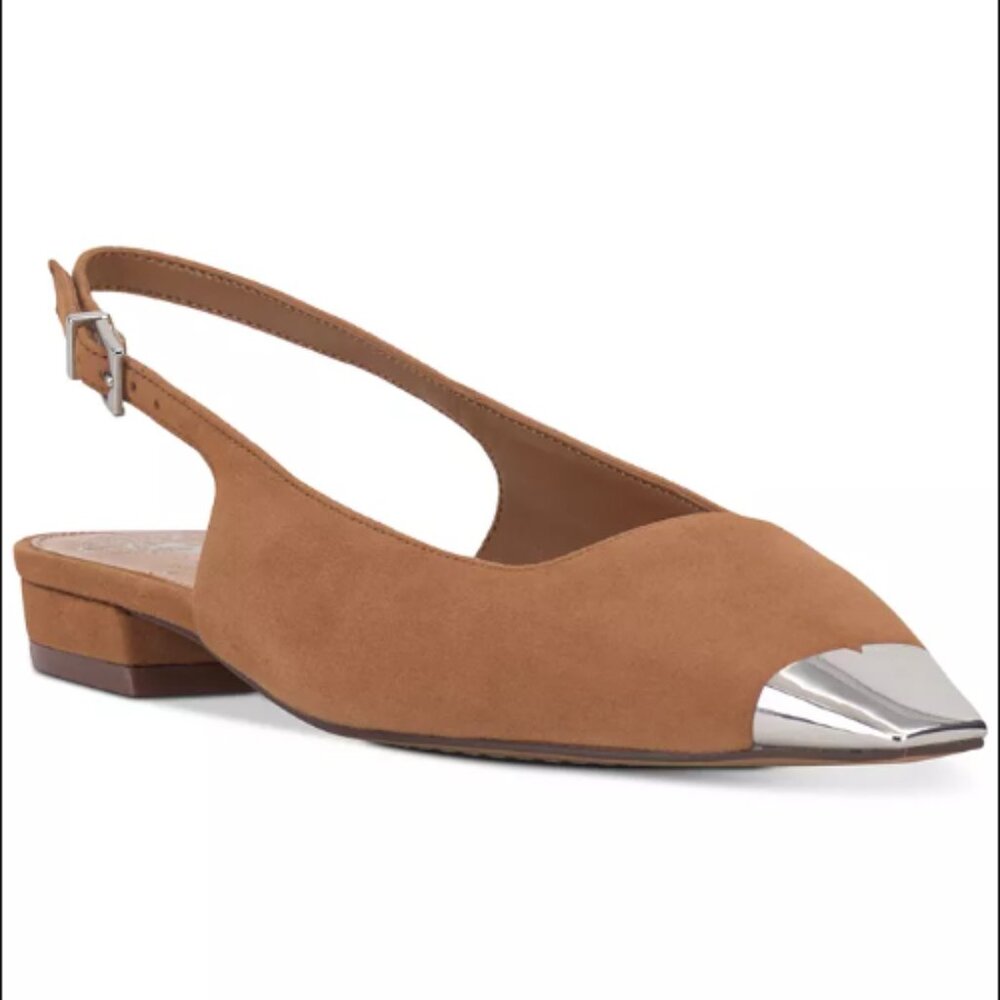 Vince Camuto Women's Sellyn Slingback Capped-Toe Metallic Tipped Flats Size 8M
